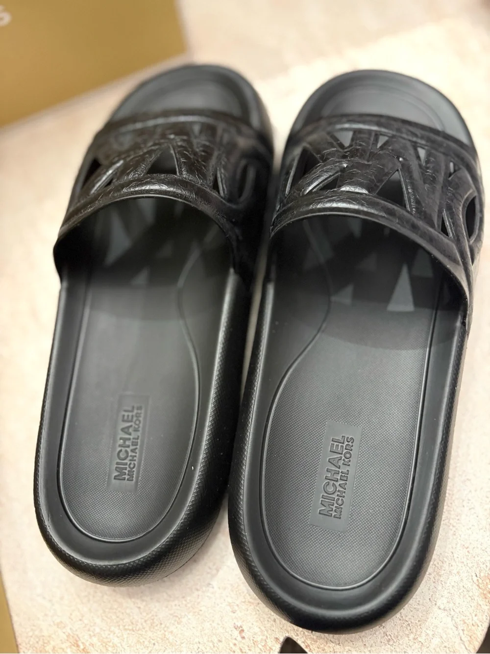 Michael Kors Black Slide Sandals with Cutout Strap